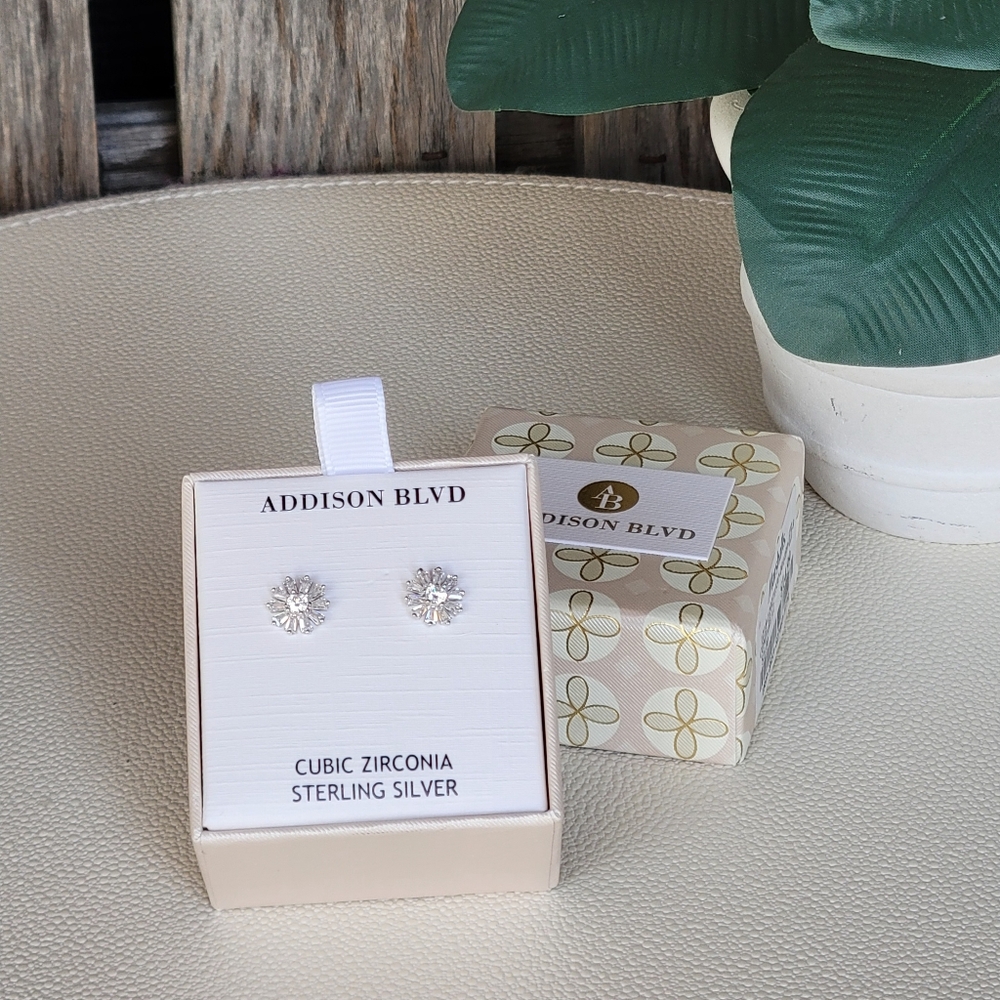 Addison Blvd NEW Silver Starburst Stud Cubic Zirconia Earrings